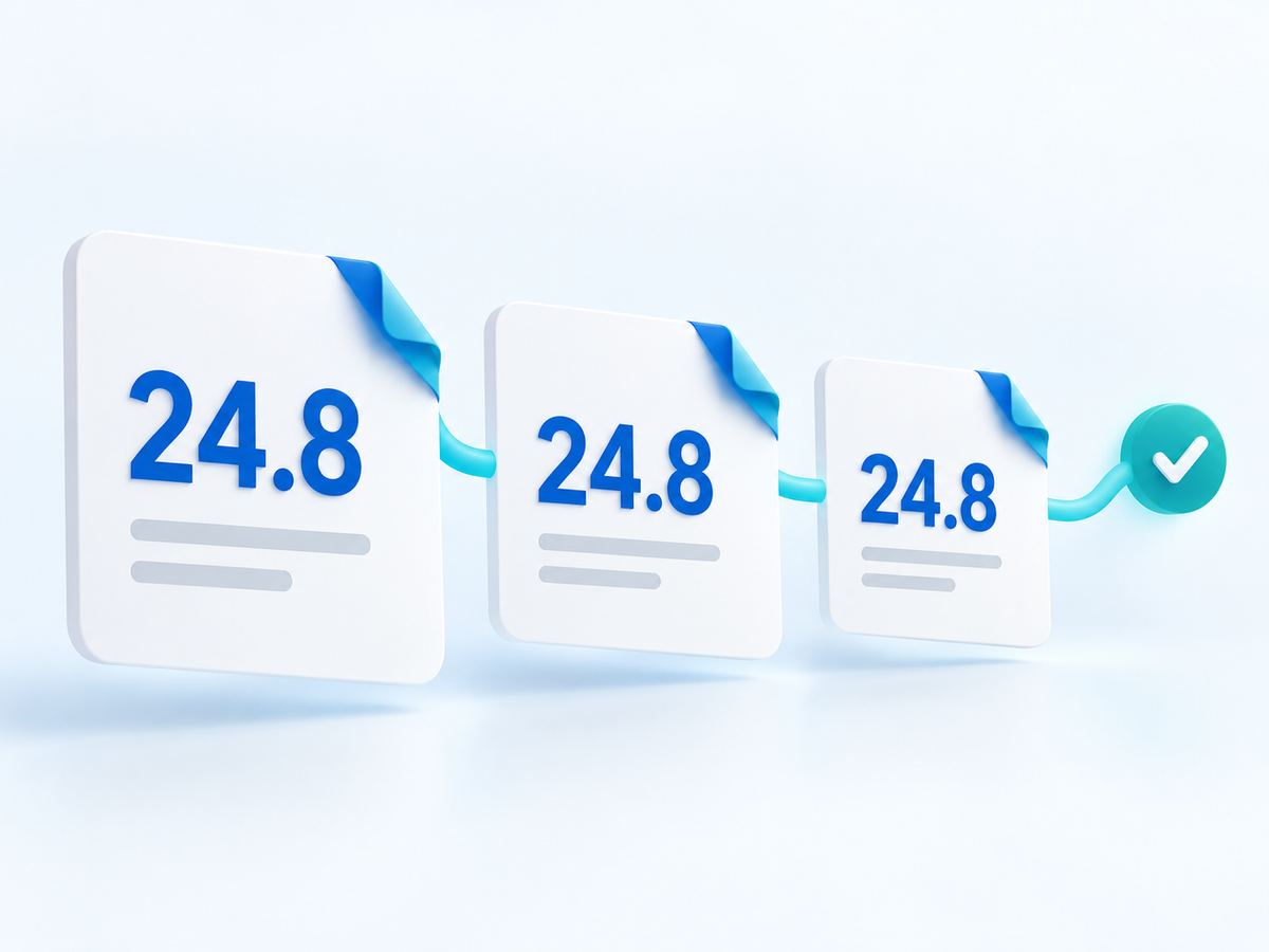 Three slides are linked by a line; the same figure on each shows the values agree.
